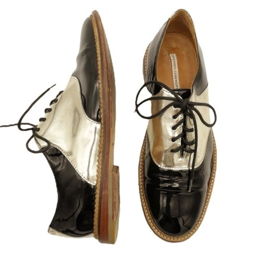 Opening Ceremony Black & Gold Patent Leather Lace Up Spectator Oxford Sz 39 8.5